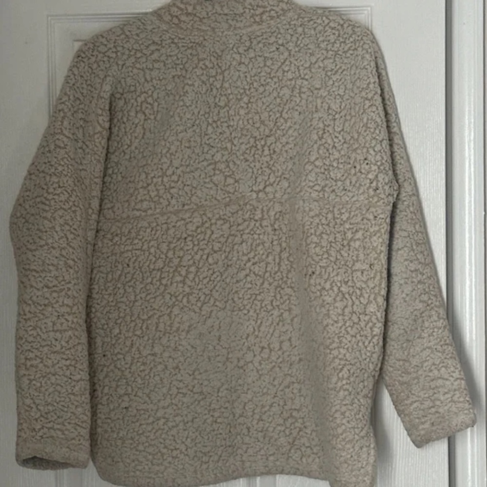 Time and Tru Teddy Half Zip Pullover Beige Oatmeal Cream Sherpa Medium Winter - Picture 2 of 3